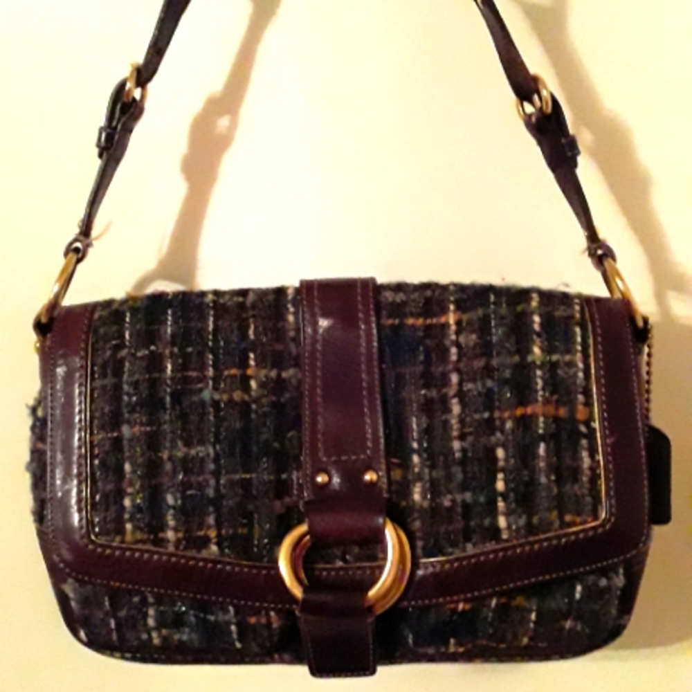 Coach multi green tweed shoulder bag.